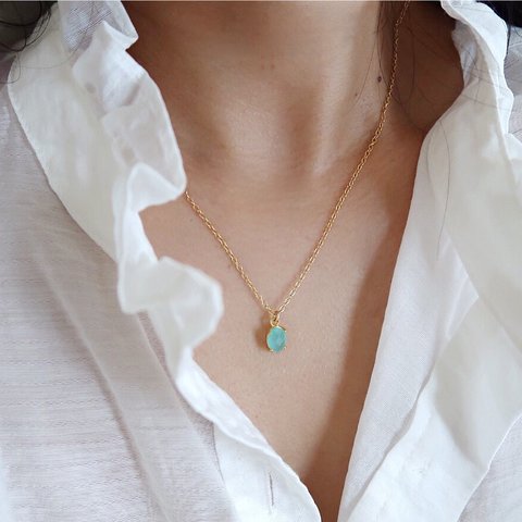 14KGF/ AQUA CHALCEDONY NECKLACE