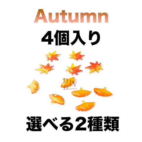 受注品【4個入り】選べる2種類 秋 もみじ イチョウ葉っぱ ブラウン アンティック調 bre04