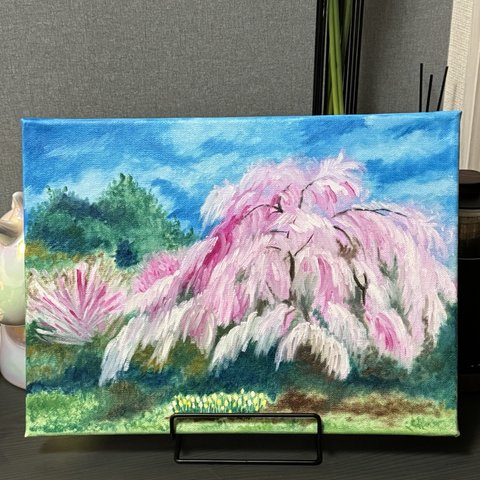 「枝垂桜」　手描き　油絵風　風景画　原画
