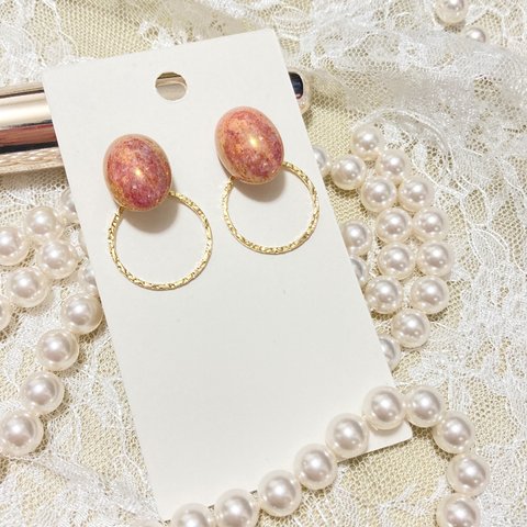 徹子さんの ピアス　/スタッドピアス　/小ぶり　/ピンク　/サークル　/チェコガラス　/揺れないピアス