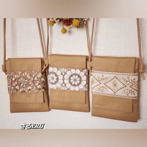 No.SP15　インド刺繍リボンのスマホポシェット