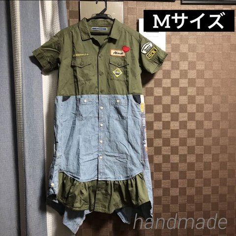 リメイク古着　シャツワンピース　M