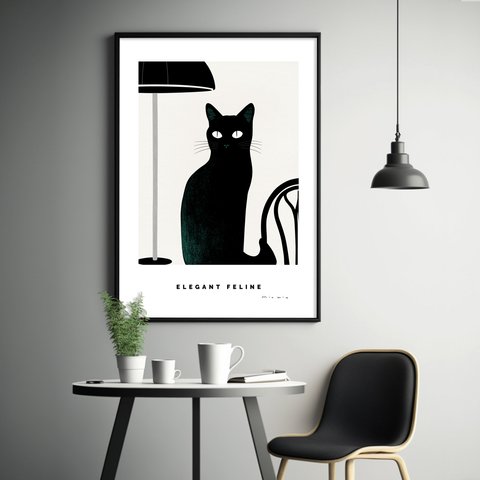 リビングルーム ポスター feline-no.1（A4,A2,A1,A0 選べる4サイズ）フレームなし カフェ 黒猫