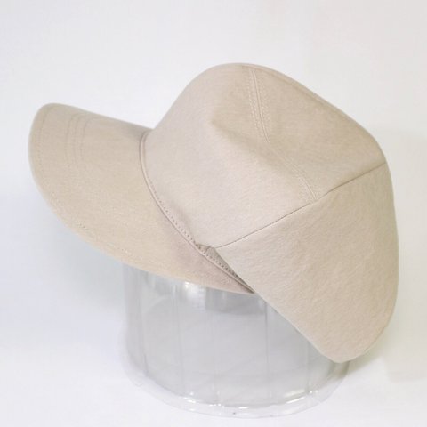 帆布と革のパッチワークCasquette (Beige)