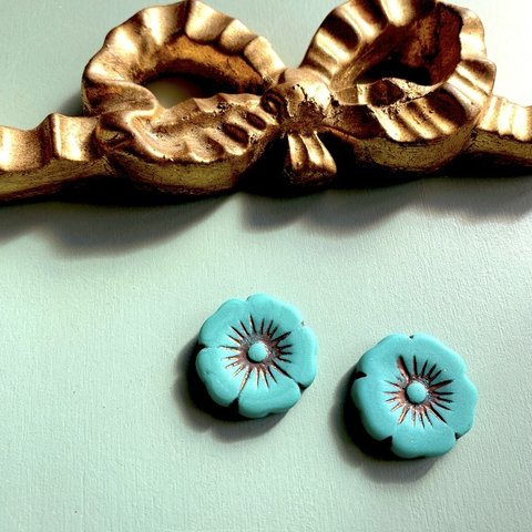 【1コずつ販売】JIRI＊IVANA#czech beads#チェコビーズ　sea glassflower22㍉ turquoise 