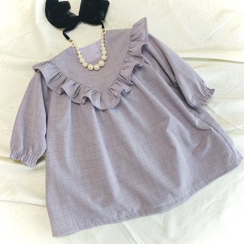 【受注制作サイズ80〜140】グレンチェック　Vヨーク　ワンピース ベッツィ　キッズ　子供服