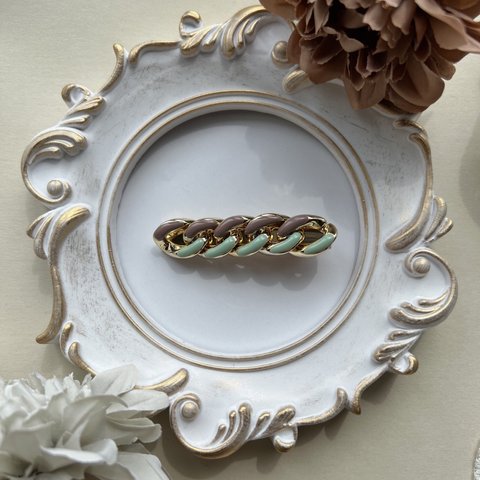 chain hair clip 〔mint×cocoa〕