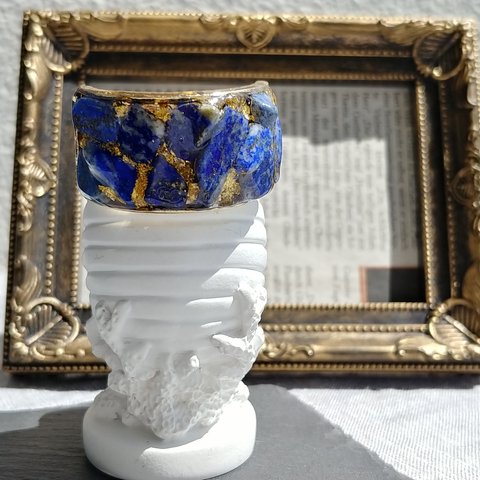 天然石のポニーフック　Lapis Lazuli✕純金泊