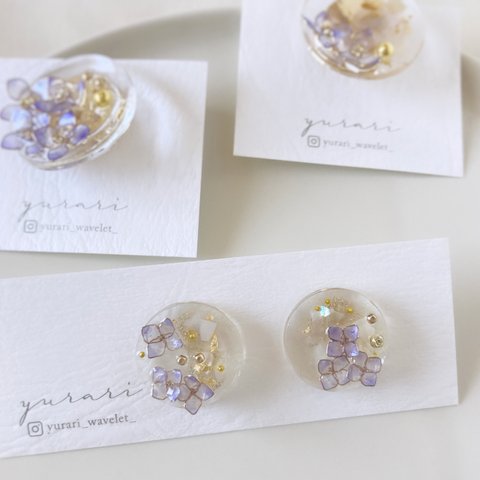 紫陽花ディップアート＆レジンピアス/イヤリング