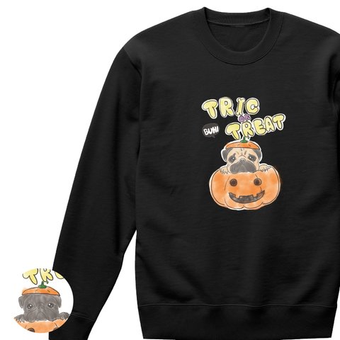 ハロウィン　パグ　ブラックスウェット　パイル　 親子コーデ　 名前入り