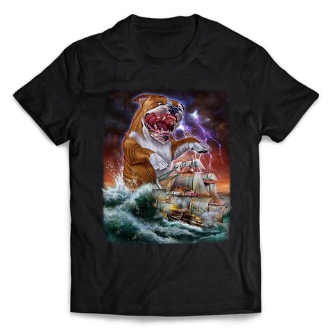半袖Tシャツ 船を襲う ブルドッグ  海 雷 嵐 by FOX REPUBLIC