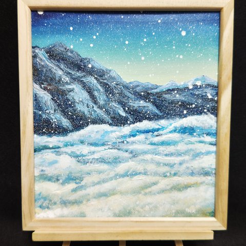 油絵 絵画 【朝焼けの雪と雲】