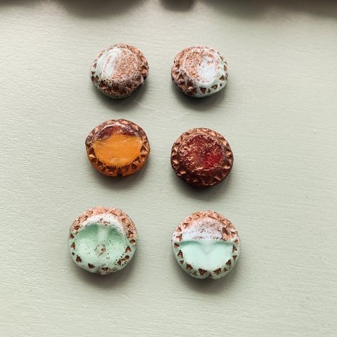 光る【2色6コセット】JIRI＊IVANA#czech beads#チェコビーズ　sea glass sun 16㍉  mint red orange light blue/copper