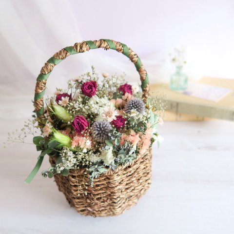 《特集掲載》Green garden flower basket ドライフラワー　ギフト　母の日