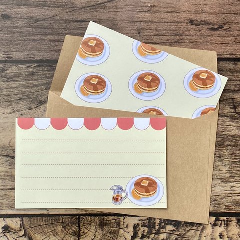 【昭和レトロ】ホットケーキのメッセージカード+ミニ封筒5枚組