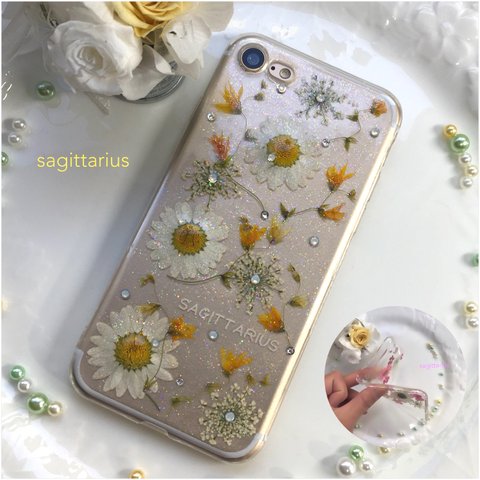 新作♡ネーム入れます！ソフト押し花スマホケース  iPhone6.7