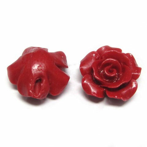 珊瑚（練り） フラワーパーツ レッド 約12×7mm 【5個セット】薔薇 ビーズ さんご サンゴ 6001807