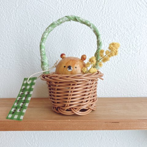 ミモザ祭り🌼*･ほのぼのクマさん、カゴにすっぽり収まっちゃった♡の巻ʕ·ᴥ·ʔ