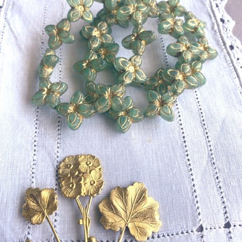 【2コセット】JIRI＊IVANA#czech beads#チェコビーズ　flowerlily blooming 17㍉　aqua blue/bronze ラムネ23