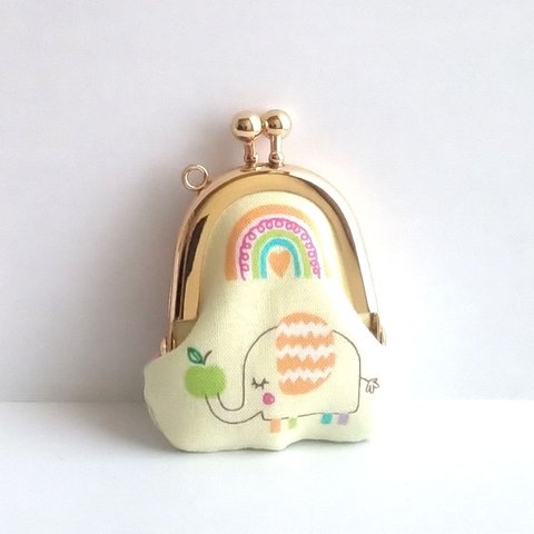 小さいがま口：豆姫：ちっちゃいがま口：littlie purse 400：かわいいがまぐち：小さな財布：象,虹,elephant, rainbow