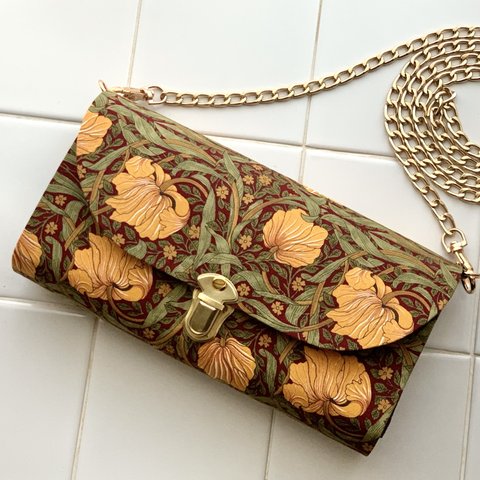 【cloth wallet shoulder】William Morris Pimpernel 軽やかショルダーバッグ　ウィリアムモリス　ピンパーネル  長財布ショルダー　スマホショルダー