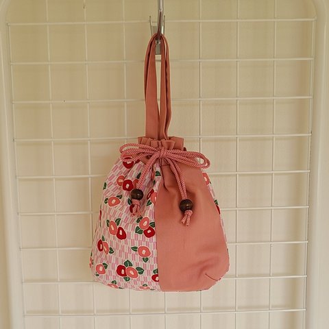 椿柄（ピンク） 巾着袋