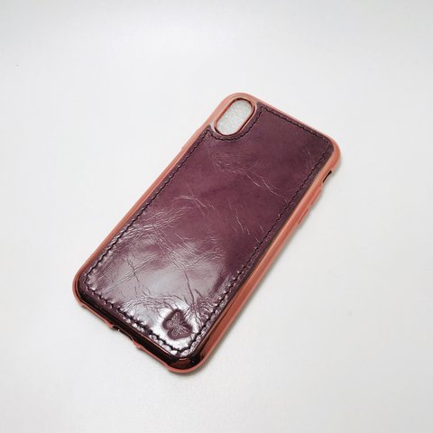 ツルツルラズベリーカラーレザーの光鮮やかな背面カバー【iPhone x】光沢系