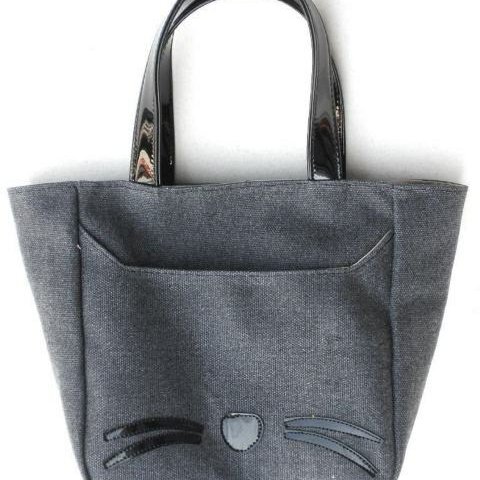 【送料無料】猫 バッグ キャンバス ミニトートバッグ かわいい  布 帆布 ブラック