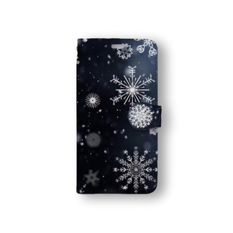 雪の結晶 4 手帳型 スマホケース 雪 結晶　iPhone Xperia Galaxy AQUOS arrows Google pixel