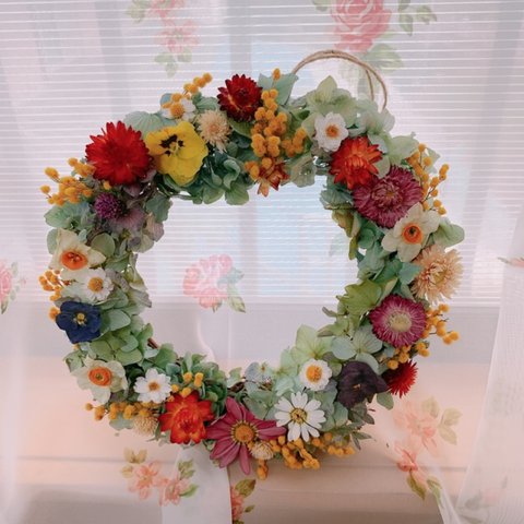 ドライフラワーリース　🌸お花畑リース🌸