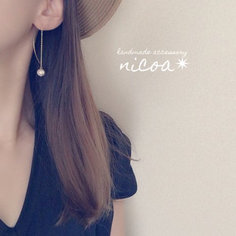 定番♡アメリカンピアス×コットンパール♡シンプルピアス✳︎nicoa