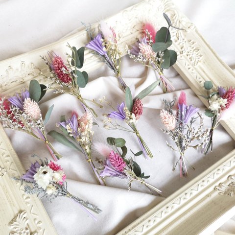 ミニブーケ 結婚式 ミニ花束 席札 ドライ＆プリザーブドフラワー ウェディング bouquet002