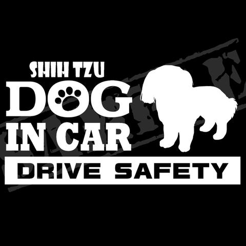 『犬種名・DOG IN CAR・DRIVE SAFETY・シーズー』ステッカー　9cm×17cm
