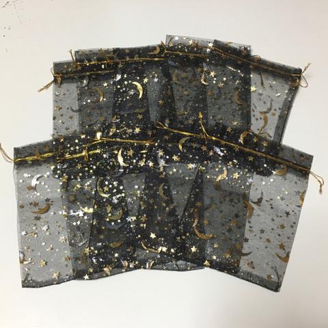宇宙モチーフ　オーガンジー袋　10枚（黒）　月　ラッピング　梱包　ギフト　プレゼント