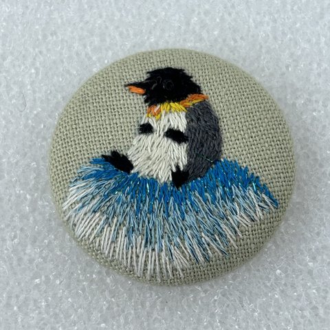 カキ氷ペンギン　刺繍ブローチ　ヘアゴム