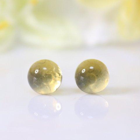 シトリン 8mm 天然石 艶玉 ピアス