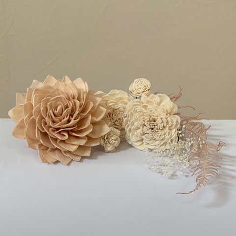 sola flower 髪飾り［ pink beige × ivory ］　　　　　　　ソラフラワー　結婚式　お祝い　ヘア小物　卒業式