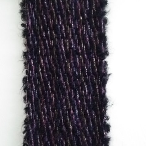虹色ウールモヘア黒太ウールモヘア　手織りマフラー