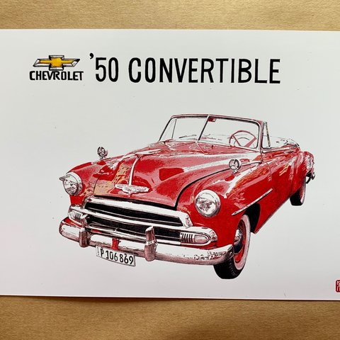 008. クラシックカー  レトロ  色鉛筆画 2Lサイズ  CHEVROLET '50 CONVERTIBLE  Classic Car