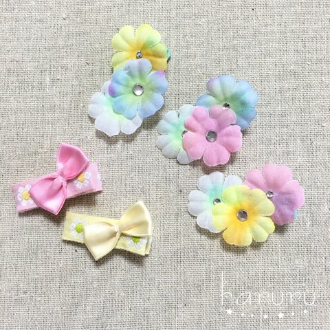 〈2個セット〉小さなお花とリボンのヘアクリップ