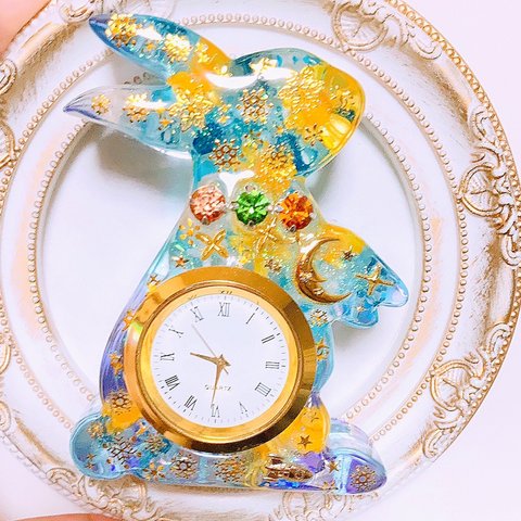 12/17♡20時販売予定♡現品限り♡再販無し♡キラキラ星とブルーな世界-うさぎ置き時計