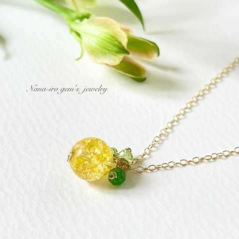 ＊1点もの＊14kgf crackcrystal × 2stones necklace