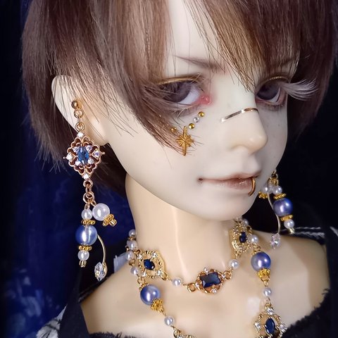 ●イヤリング Brilliant Pearl 青 ● 1/3ドール向け ノンホールピアス