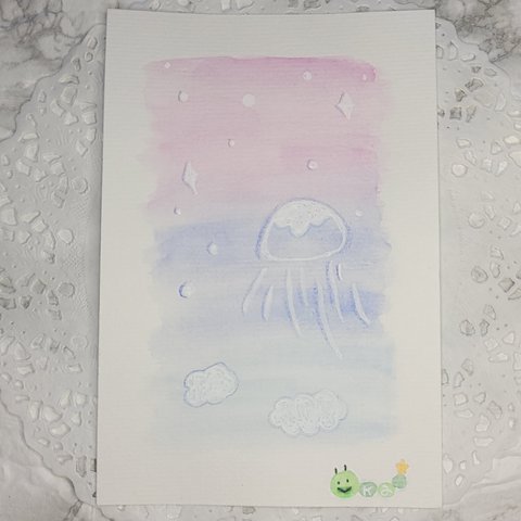 🎨【原画】天空の海月様/水彩画ポストカード