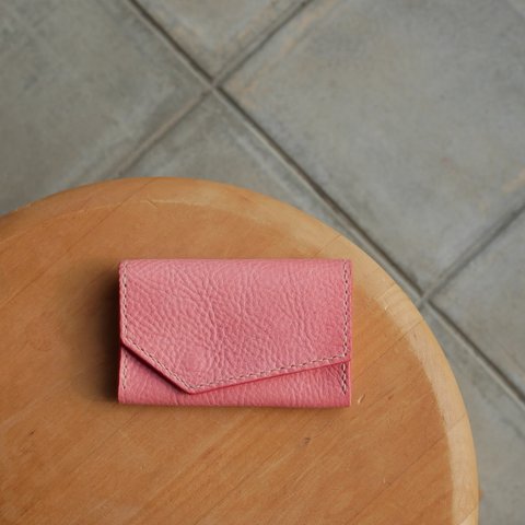 【イタリアンレザーの名刺入れ・カードケース：cipria】革 ピンク  レディース ユニセックス 名刺