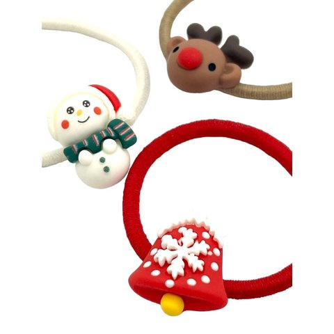 ヘアゴム クリスマス 雪だるま トナカイ ベル 子供 レディース ベビー 3種類各1個 ヘアアクセサリー h-1417 