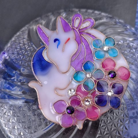 （C）紫陽花とお狐様ブローチ（brooch of fox ＆hydrangea  ）