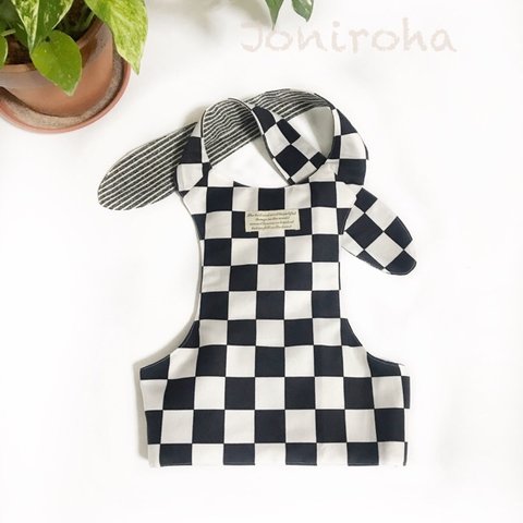 チェッカーフラッグ柄💕お洒落クールエプロン💕   犬服、犬服ハンドメイド、熱中症対策、小型犬服、フレブル服、フレンチブルドッグ、パグ、誕生日プレゼント