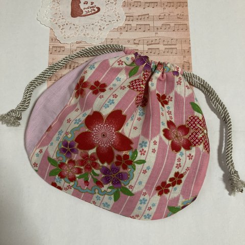 送料無料♪和柄桜のまん丸巾着袋