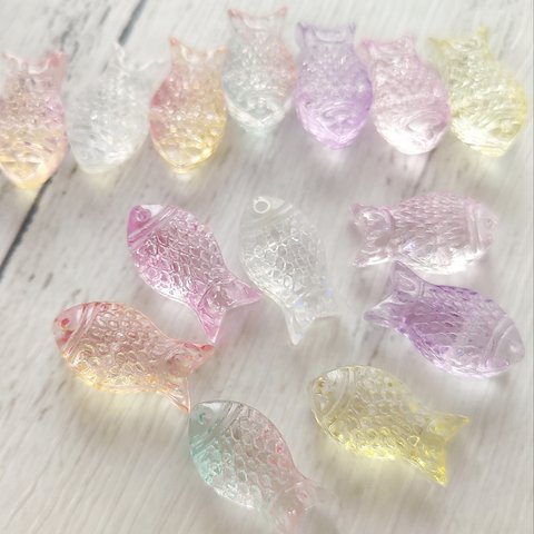 ビーズ 10個(6色) 魚 フィッシュ グラデーション ミックス ガラス